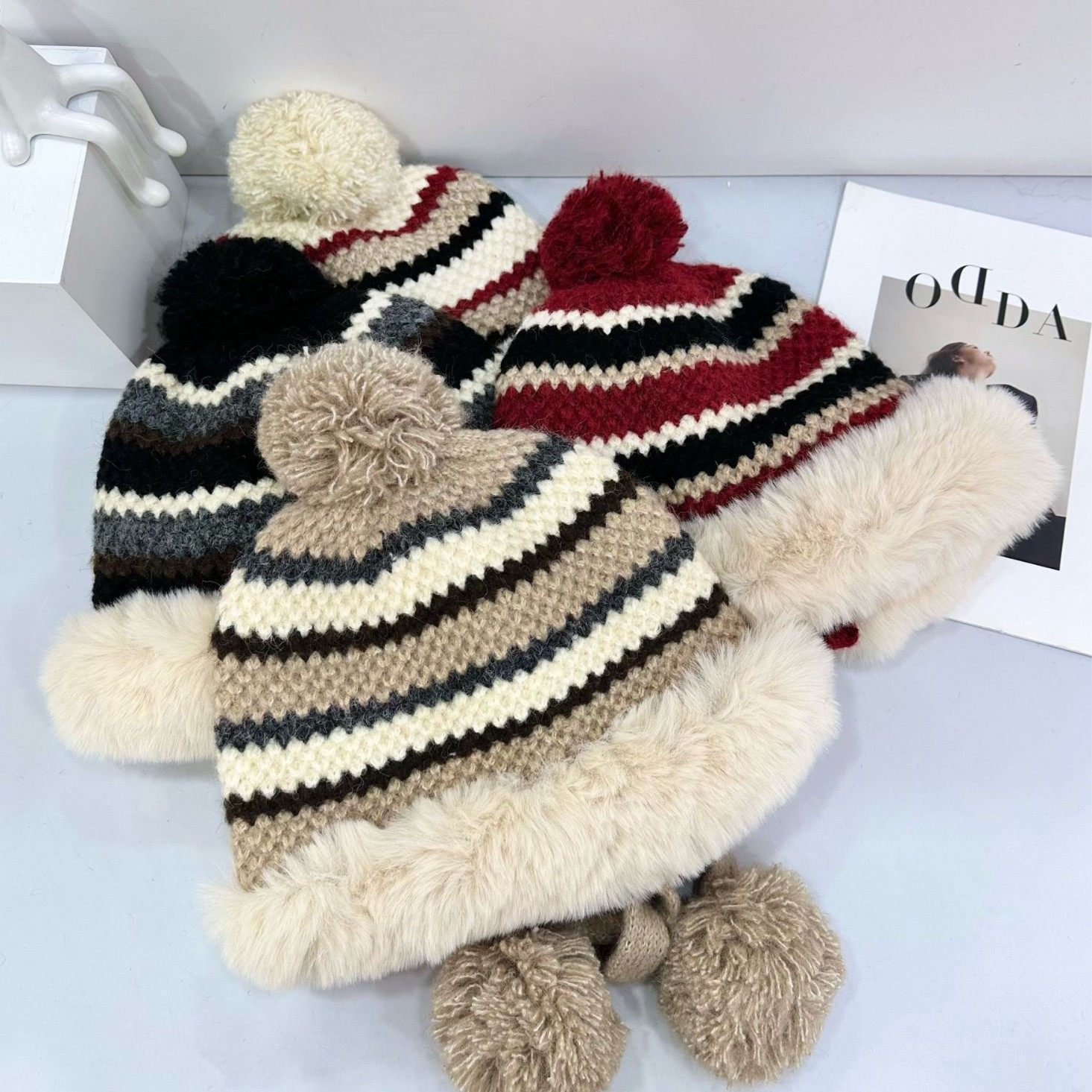 香港潮牌 25年秋冬新款费尔岛风条纹毛绒雷锋帽女加厚保暖防寒包,服饰配件/皮带/帽子/围巾,三件套,淘宝优惠券,粉丝福利购,淘宝优惠卷