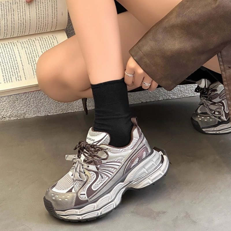 香港潮牌真皮老爹鞋女厚底增高小个子显腿长运动鞋2025春季透气休,女鞋,老爹鞋,淘宝优惠券,粉丝福利购,淘宝优惠卷