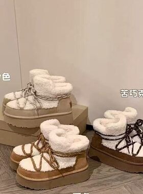 韩国明星同款增高厚底加绒棉鞋女2025秋冬新款时尚保暖雪地靴休闲
