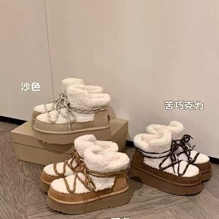 韩国明星同款增高厚底加绒棉鞋女2025秋冬新款时尚保暖雪地靴休闲
