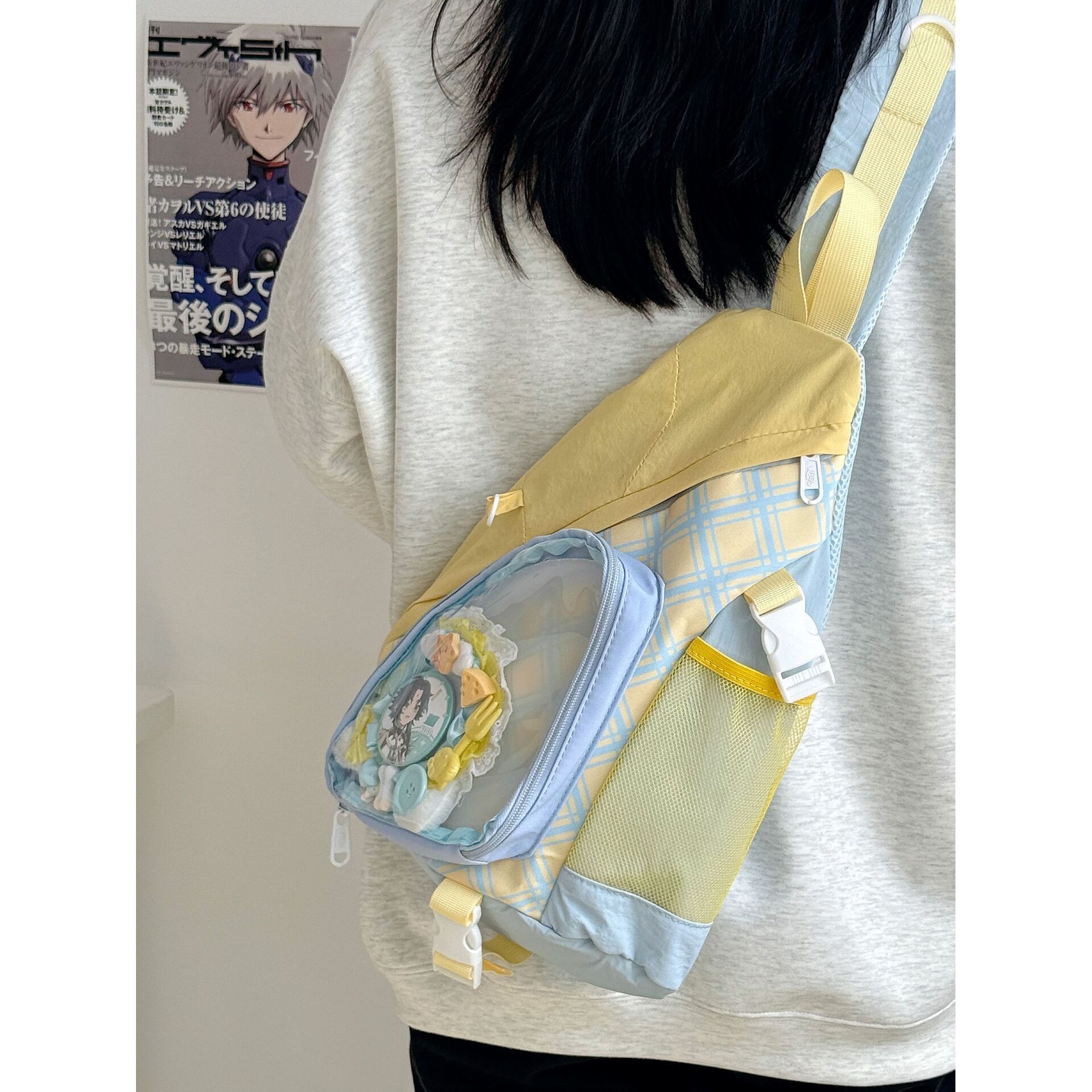 韩国明星同款新款可爱透明痛包大容量拼色胸包日系少女学生单肩包