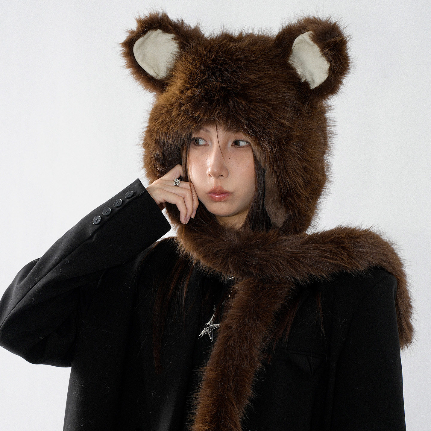 香港潮牌 25年秋冬新款毛绒雷锋帽女韩系百搭围巾一体帽保暖护耳,服饰配件/皮带/帽子/围巾,三件套,淘宝优惠券,粉丝福利购,淘宝优惠卷