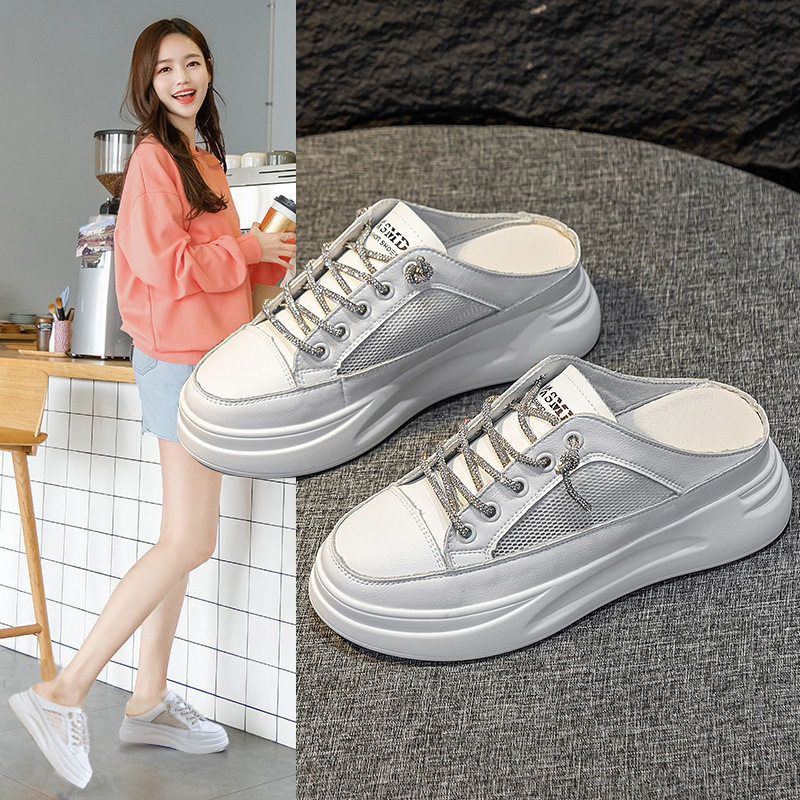 香港潮牌外穿包头半拖鞋女2025夏款透网真皮轻便懒人一脚蹬水钻鞋,女鞋,穆勒鞋,淘宝优惠券,粉丝福利购,淘宝优惠卷