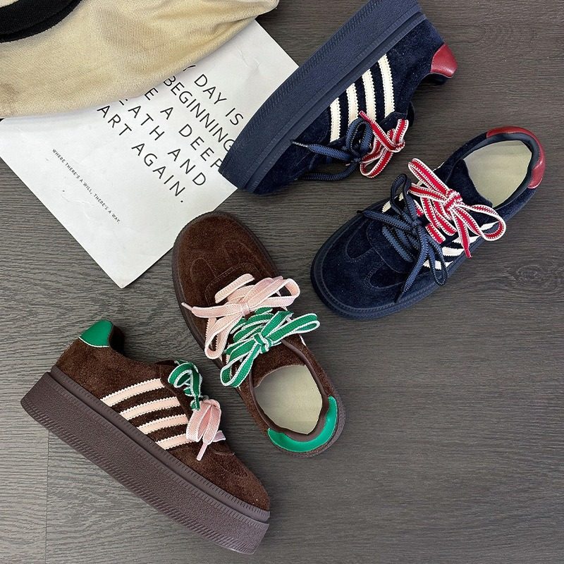 香港潮牌厚底增高德训鞋女2025秋季新款磨砂真皮拼色百搭舒适休闲,女鞋,德训鞋,淘宝优惠券,粉丝福利购,淘宝优惠卷