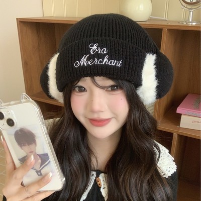 香港潮牌 25年秋冬新款实拍Ear字母耳罩毛线帽加绒保暖耳机针织套