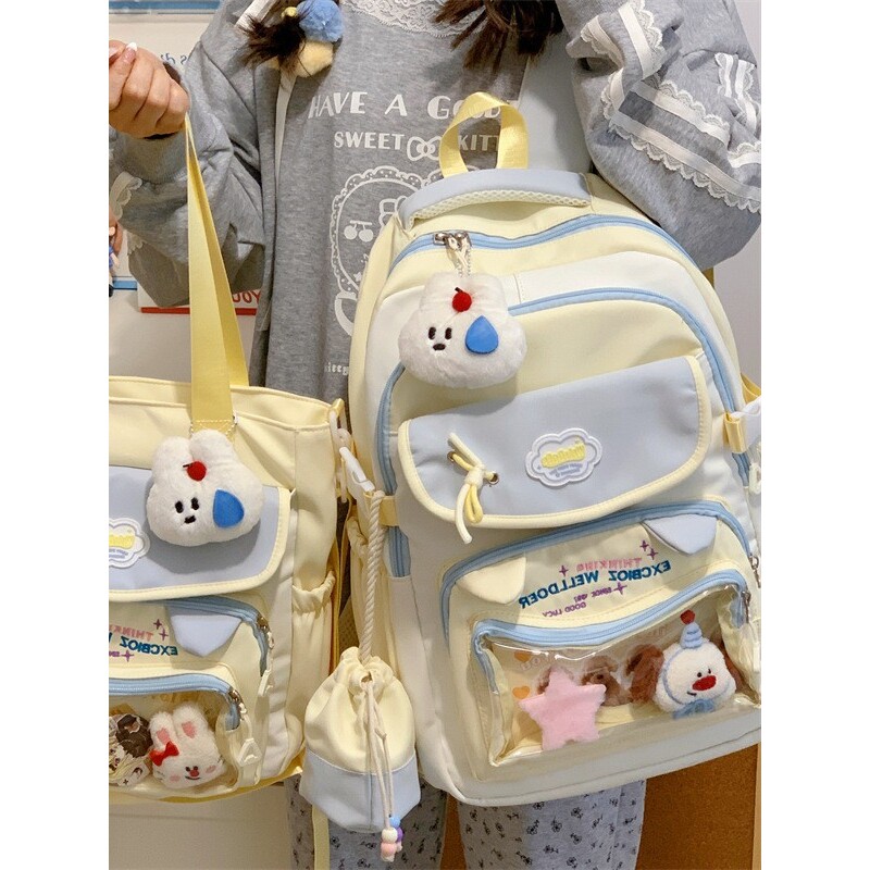 韩国明星同款新款撞色书包女高颜值学院风甜美女孩儿痛包中小学生