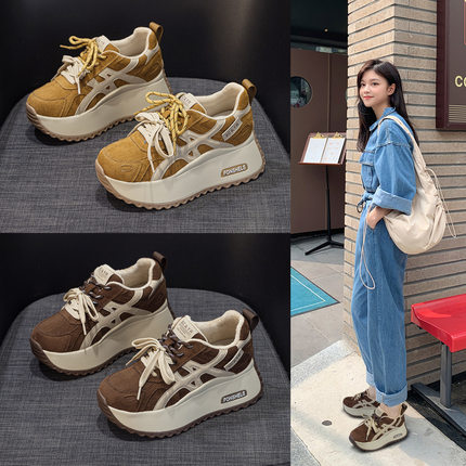 香港潮牌小个子阿甘鞋女鞋2025秋冬季女鞋厚底增高7CM休闲时尚百