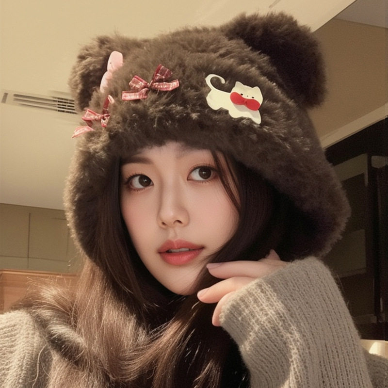 香港潮牌 25年秋冬新款实拍可爱小熊耳朵猫咪蝴蝶结毛绒帽雷锋帽,服饰配件/皮带/帽子/围巾,帽子,淘宝优惠券,粉丝福利购,淘宝优惠卷