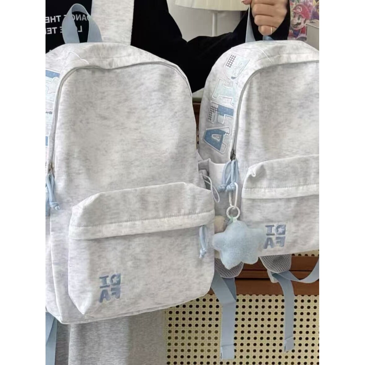 韩国明星同款美式潮酷复古感做旧刺绣款书包学生党少女户外轻便通