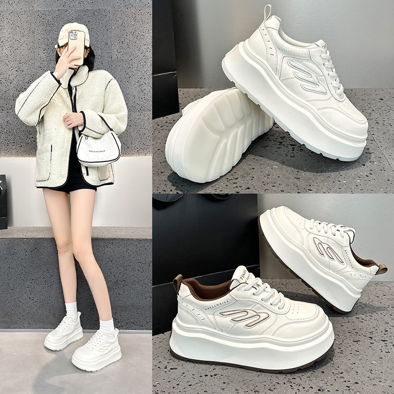 韩国明星同款小白鞋女2026春秋新款真皮百搭厚底小个子透气爆款网