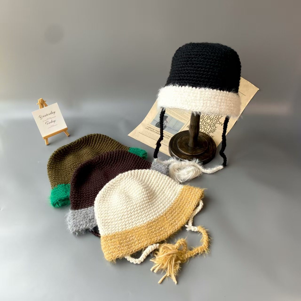 香港潮牌 25年秋冬新款粗毛线帽子显脸小渔夫帽护耳保暖加绒手工,服饰配件/皮带/帽子/围巾,DIY编织材料包,淘宝优惠券,粉丝福利购,淘宝优惠卷