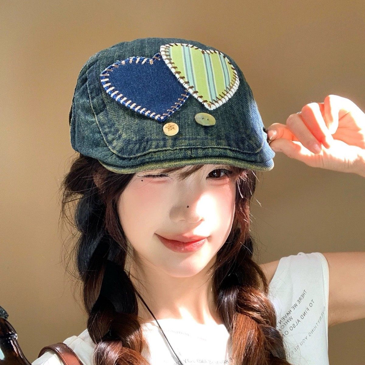 香港潮牌 韩国2025年早秋新款韩系爱心贴布纽扣牛仔前进帽女反戴,服饰配件/皮带/帽子/围巾,帽子,淘宝优惠券,粉丝福利购,淘宝优惠卷
