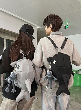 韩国明星同款情侣款潮流鲨鱼双肩包ins个性运动日系学生轻便背包