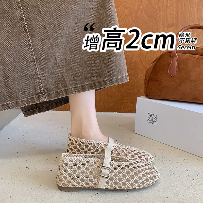 韩国明星同款手工编织镂空玛丽珍鞋女2026夏季新款超火软底透气渔