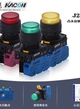 进口按钮开关 韩国凯昆自锁带灯按钮 J2-37H凸头 22mmLED灯