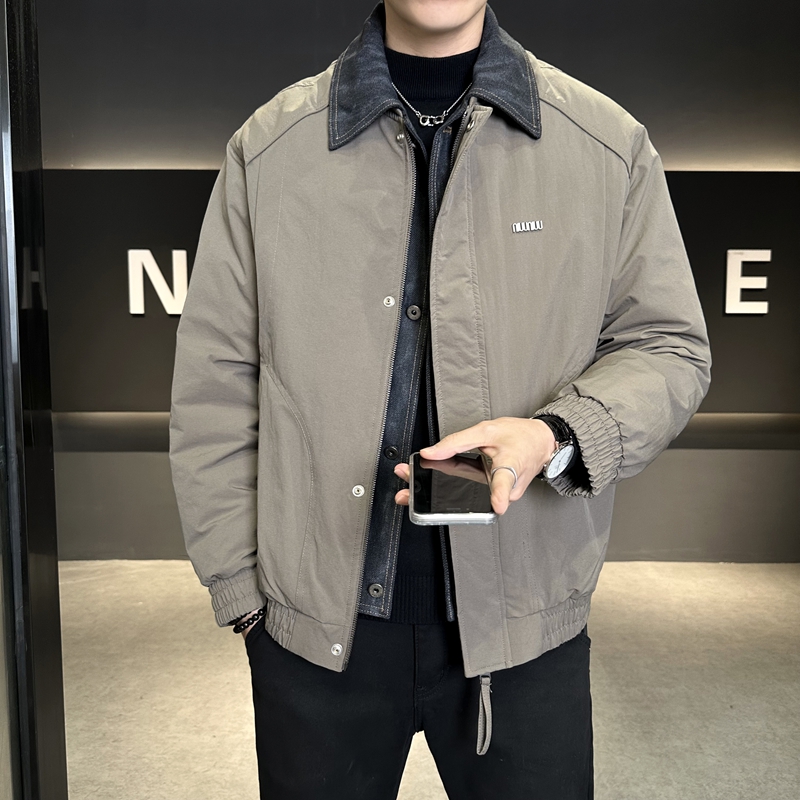 店主风2025冬季假两件羽绒服男翻领短款标绒外套T522--P210，男装羽绒服，电商D238