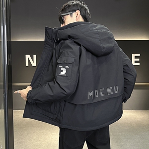 店主风2024冬季新款羽绒服男短款连帽潮牌冲锋衣外套8128--P200图片