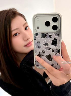 lilihouse韩国ins可爱时髦甜酷银灰色猫咪插画17适用17pro苹果17ProMax手机壳iPhone16全包15新款14Pro保护套