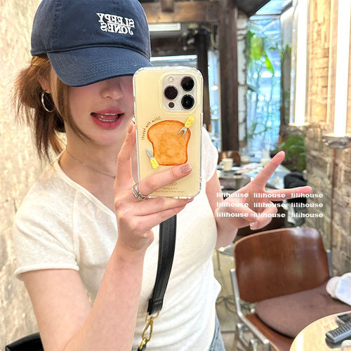 少女立体刀叉黄油吐司苹果手机壳