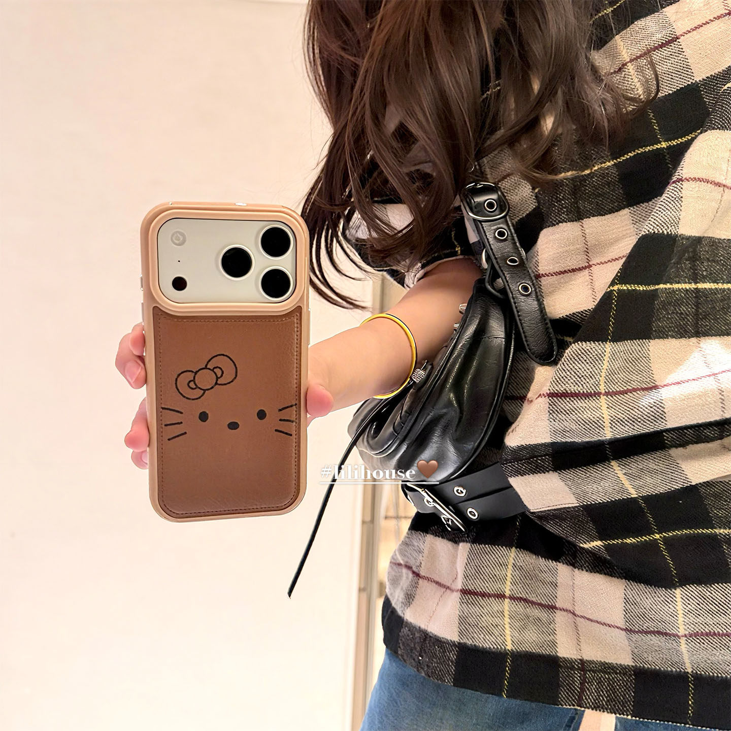 lilihouse韩国ins秋冬可爱栗子棕线条猫咪17适用17pro苹果17ProMax手机壳iPhone16全包15新款14Pro保护套13女