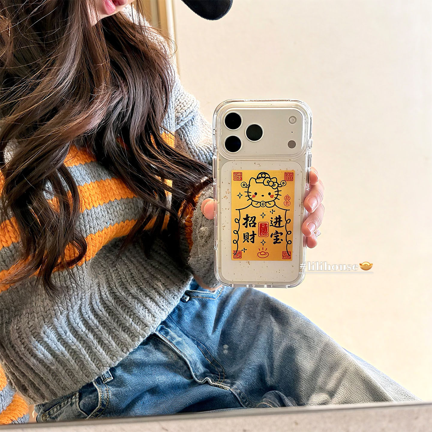 lilihouse韩国ins可爱新年金箔招财进宝猫咪17适用17pro苹果17ProMax手机壳iPhone16全包15新款14Pro保护套女