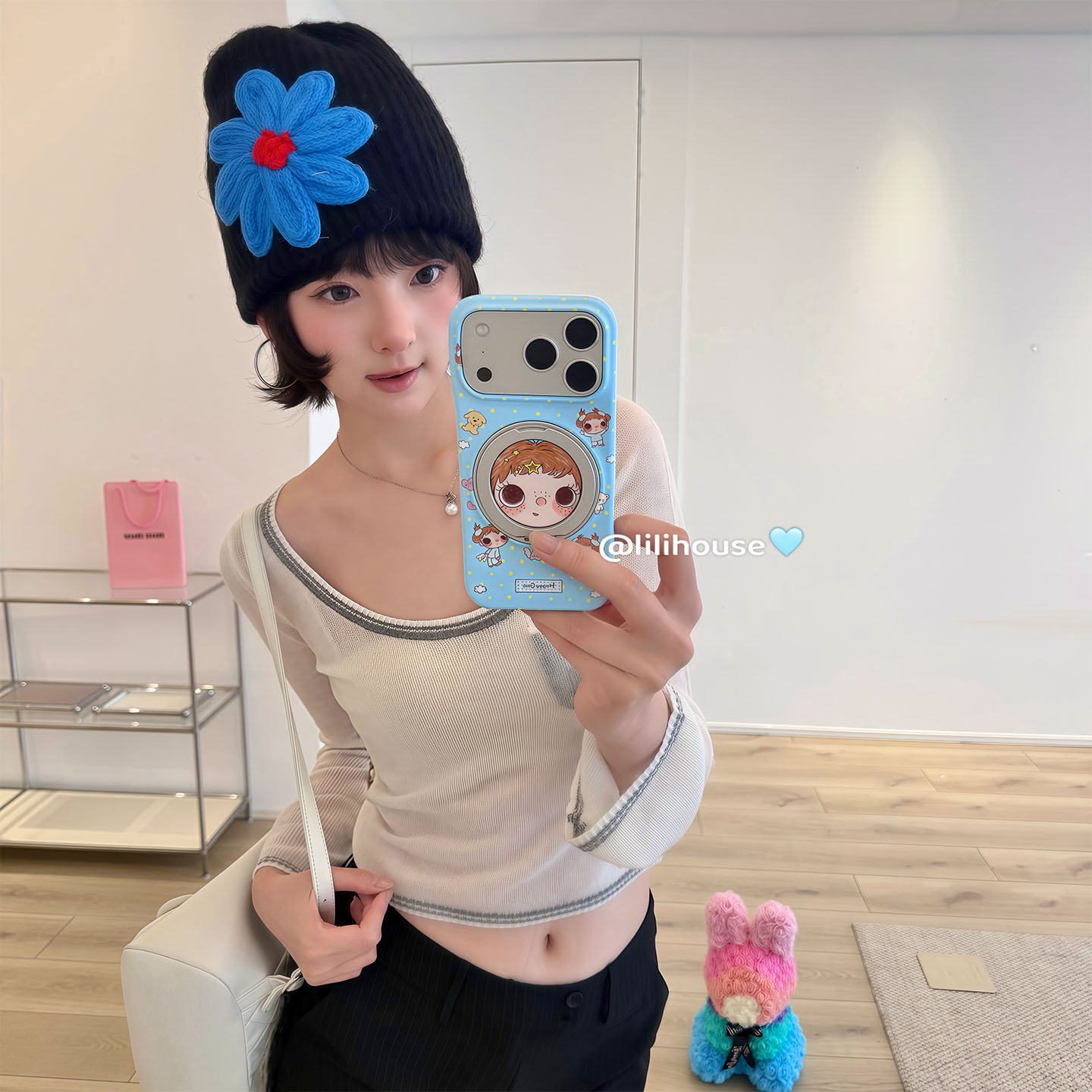 lilihouse韩国ins可爱baby蓝小女孩旋转支架17适用18pro苹果18ProMax手机壳iPhone16全包15新款16Pro保护套13