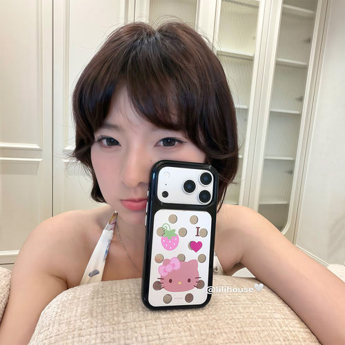 可爱镜面波点草莓猫咪苹果手机壳
