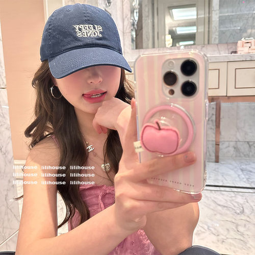 少女简约磁吸布艺支架苹果手机壳