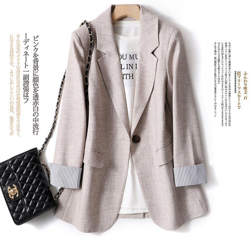 2025春新款后开叉西服中长款外套显瘦一粒扣小西装韩版气质女上衣