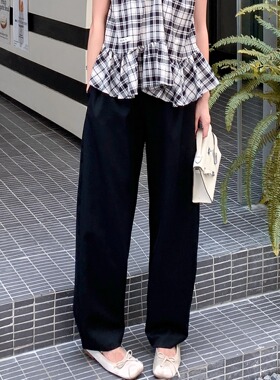 【新品】SERY黑色羊毛锥形阔腿裤秋冬百搭显瘦高腰西装裤Pants