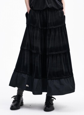 【新品】SERY黑色丝绒拼接半裙蛋糕裙百搭高级感显瘦高腰Skirt