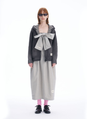 【新品】SERY深灰色廓形连帽牛仔棒球外套女设计师款sery