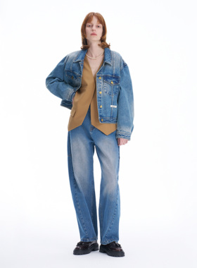 SERY新品 复古茧形分割牛仔长裤女设计师新品sery