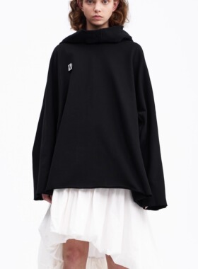 【新品】SERY黑色连帽全棉宽松卫衣秋冬设计感百搭高级上衣保暖