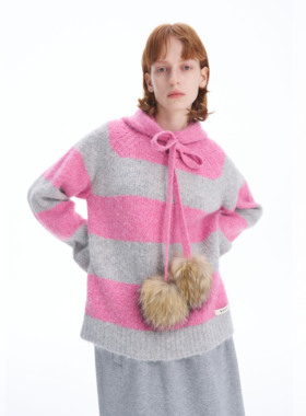 【新品】SERY连帽粉灰色连帽套头毛衣女设计师款sery