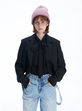 SERY领巾黑色轻薄夏日通勤度假衬衣/蛋白皮茧型长裤