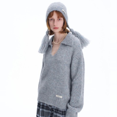 新品渐变羊驼绒翻领廓形短套头