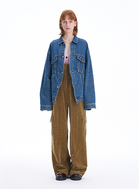 SERY新品  翻领分割解构廓形休闲牛仔夹克外套女设计师慵懒风