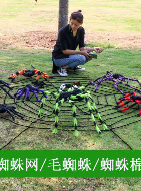 1宸涛 万圣节道具鬼节装饰布场用品蜘蛛1.5米3米白黑色蜘蛛网道具