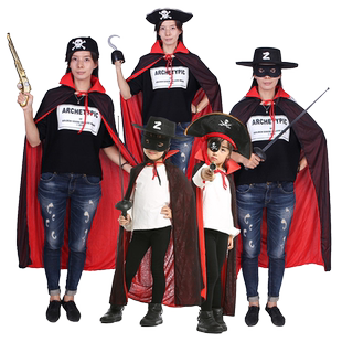 1宸涛万圣节服装亲子装成人披风衣服cos海盗佐罗套装