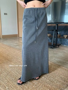 About 韩系简约风显瘦百搭松紧腰抽绳半身裙女潮 ins秋季 2025新款