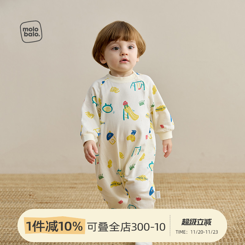 婴儿纯棉连体衣春秋印花爬服