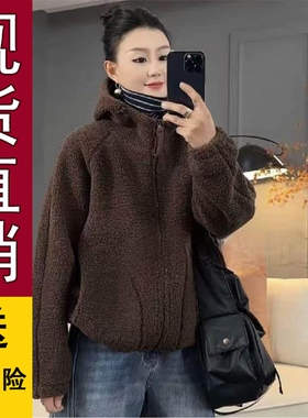 原版,时尚休闲加厚颗粒绒外套女2025冬季新款百搭复古保暖连帽棉