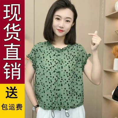 正版现货2025夏季新款洋气减龄印花衬衫薄款透气短袖t恤女士小衫