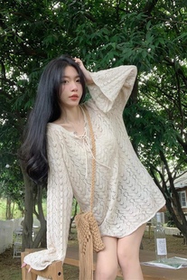比基尼泳衣女罩衫 海边外套针织宽松防晒沙滩度假外搭可下水泡温泉