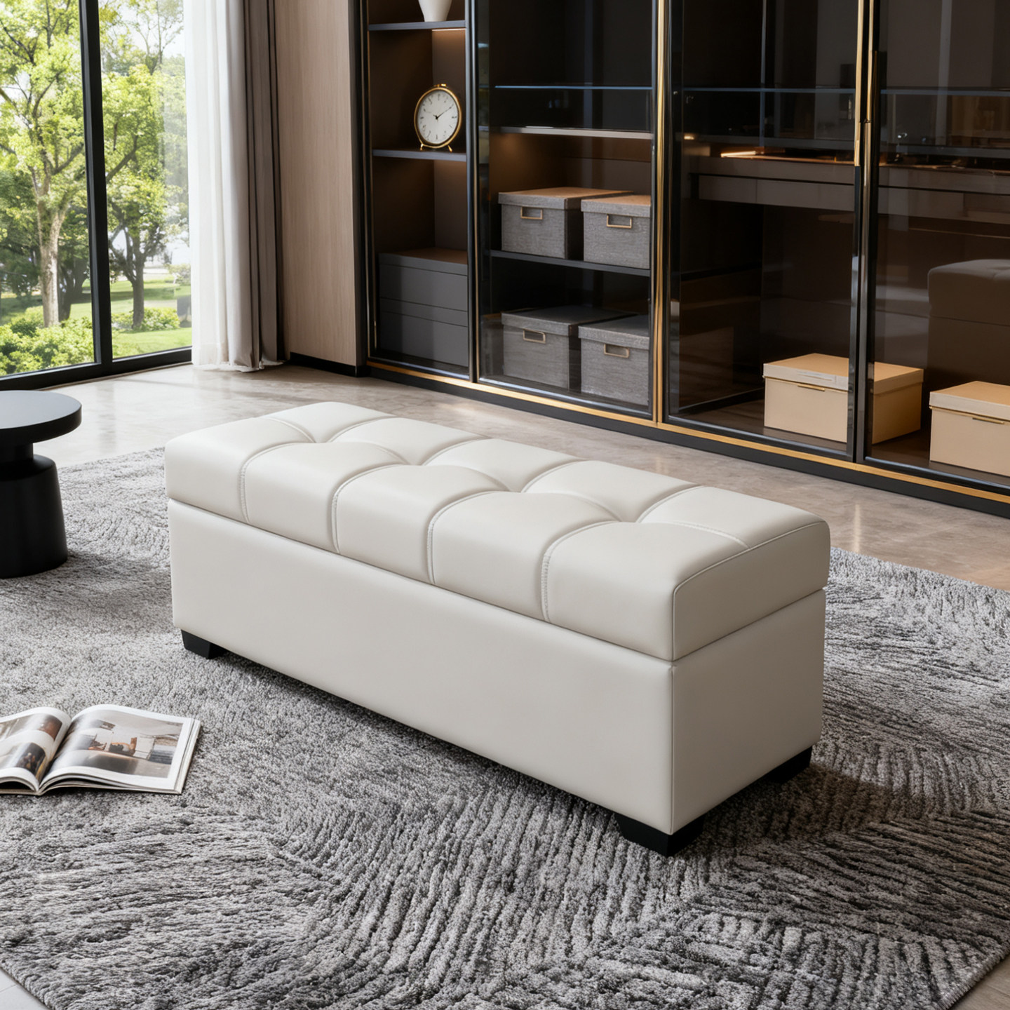 劳伦斯储物入户换鞋凳脚踏凳实木搁脚沙发凳真皮家用长条凳床尾凳,收纳整理,收纳凳,淘宝优惠券,粉丝福利购,淘宝优惠卷