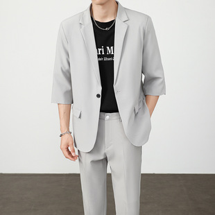 石狮市浪印户外服套装男韩版上衣潮流痞帅气七分袖小西装宽松港风