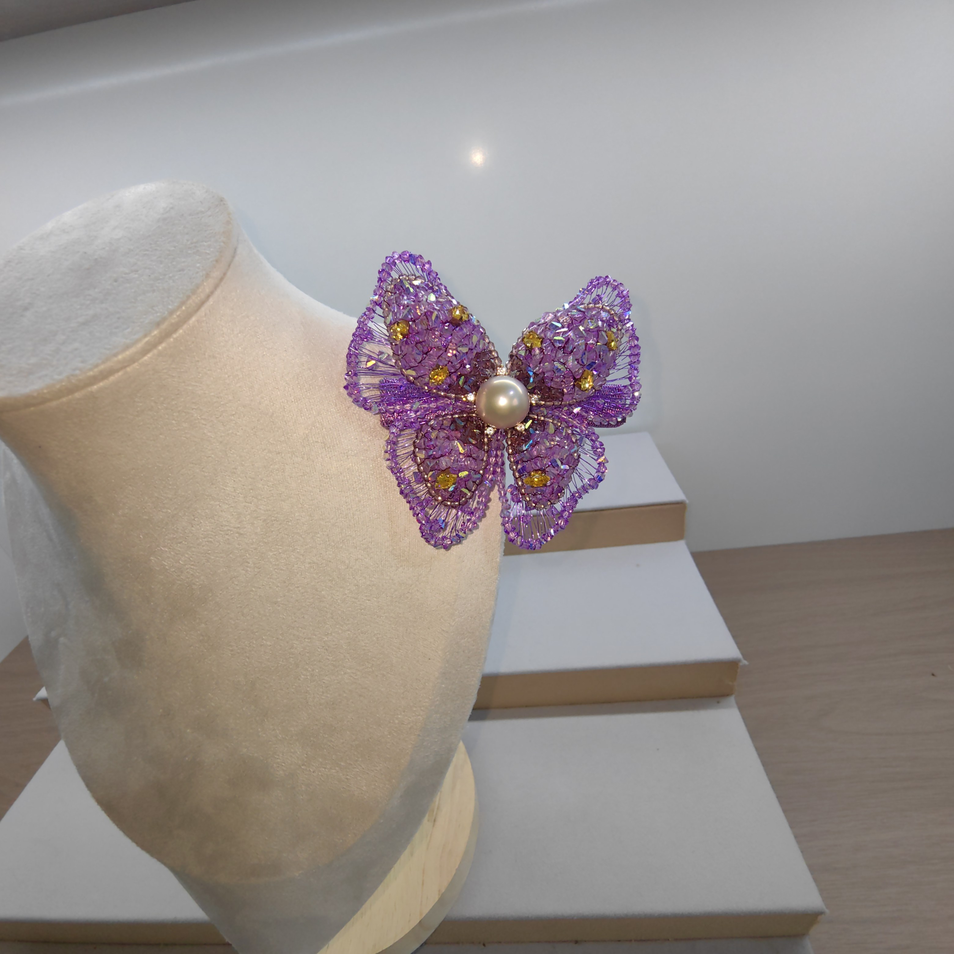 微丝密镶蝴蝶边夹纯手工饰品珍珠侧边夹原创设计精致晚宴百搭发饰