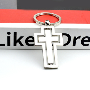 金属旋转十字架钥匙扣个性挂饰创意活动小礼品挂件双面刻字刻LOGO