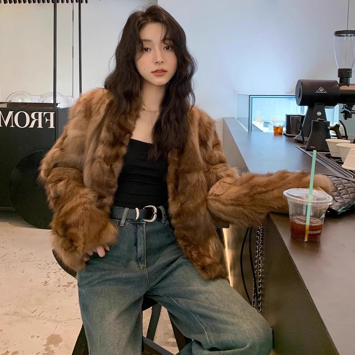 中古浪漫新款海宁貂毛貂皮毛毛外套年轻水貂环保皮草紫貂大衣女